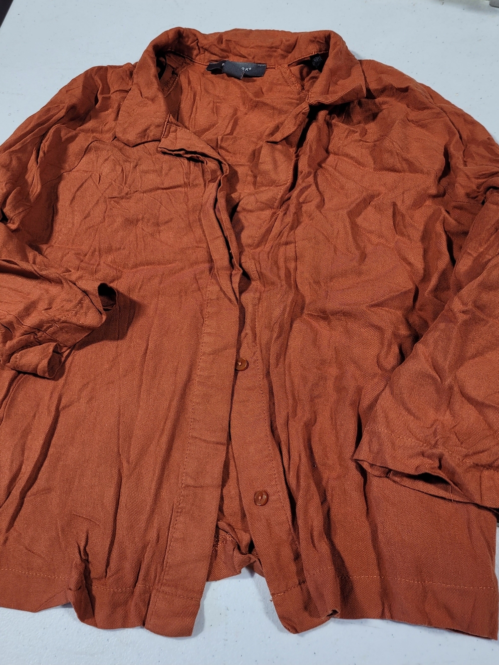 Primark Women's Rust Orange Lightweight Button-Front Top